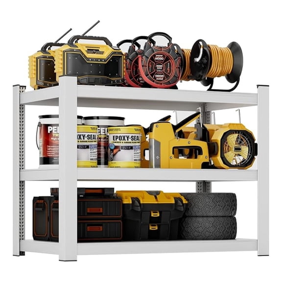 Metal Storage Shelves, 3-Tier Garage Shelving Unit, Heavy Duty Adjustable Metal Shelving for Garage, Basement, Pantry, Warehouse-White(36 "H x 36" W x 16" D)