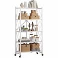 thumbnail image 1 of Metal Storage Shelves with Wheels, Foldable 5-Tier Rolling Shelving Unit for Kitchen Garage Pantry, Heavy Duty No Assembly, 28"Wx14"Dx50"H Folding Rack, White, 1 of 9