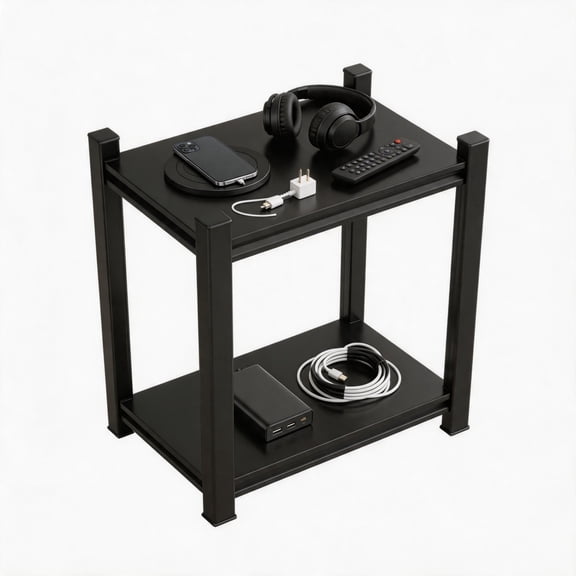 Metal Storage Shelving 12''D, 2-Tier Reinforced Double-Layer Columns, 22''H Freestanding Organizer, 16''W Adjustable Shelves for Kitchen Plant Rack Study Shelf Living Room Side Table