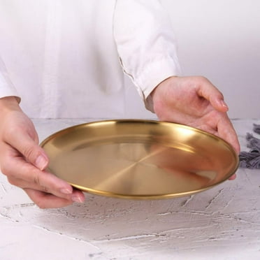 Metal Storage Tray Round Stainless Steel Tray Snack Fruit Cosmetics Jewelry Storage Organizer European Style Dinner Plates Gold Dining Plate
