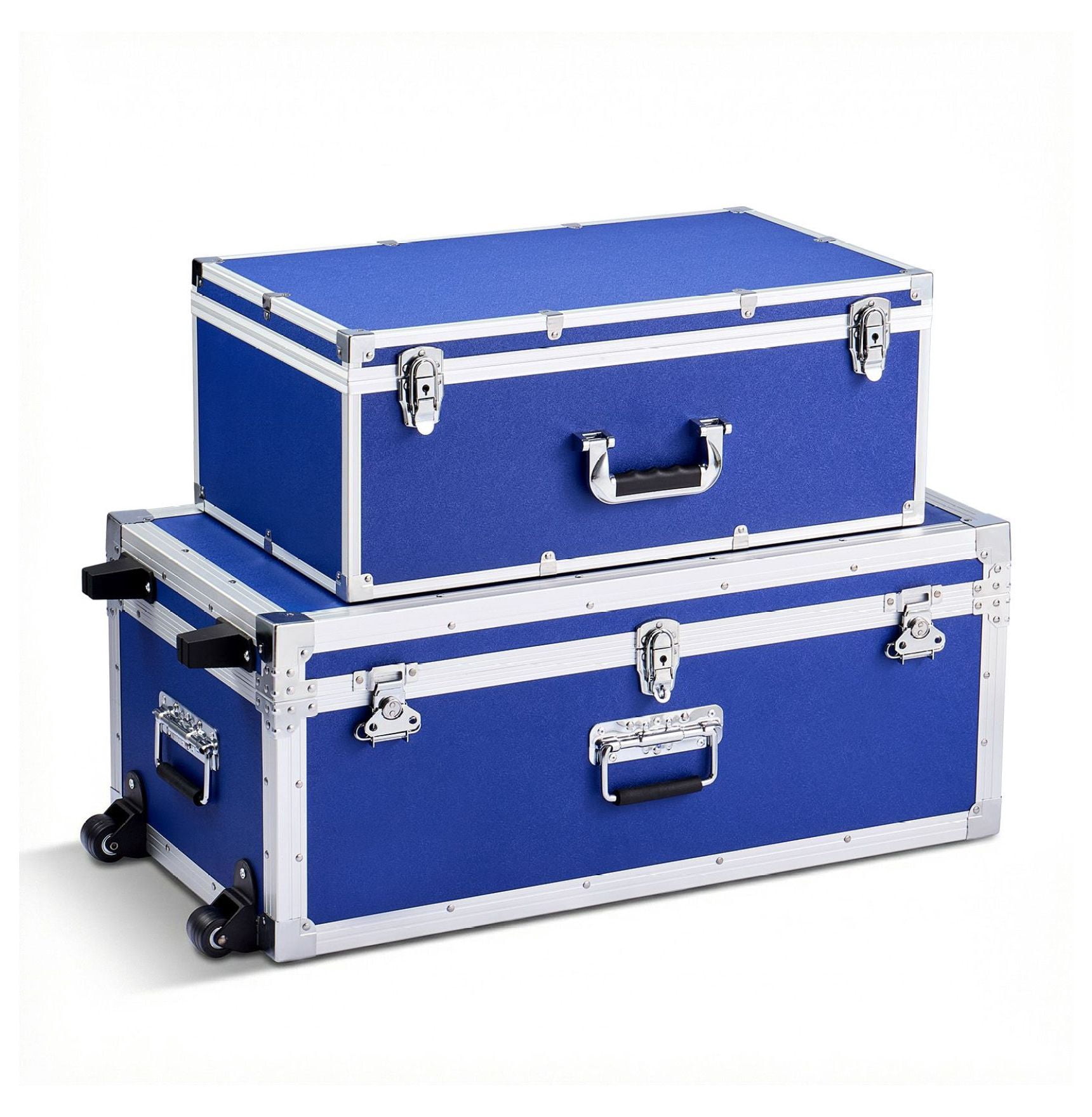 Large Blue Trunk Metal Storage Trunk Set of 2 Blue Wooden Suitcase Boxes with Padlocks ...