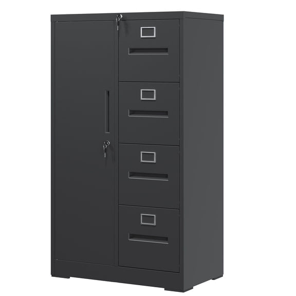 XUTUMM 4-Drawer Locking Vertical Filing Cabinet - Steel File Locker with Door for School, Bedroom, Office, Black