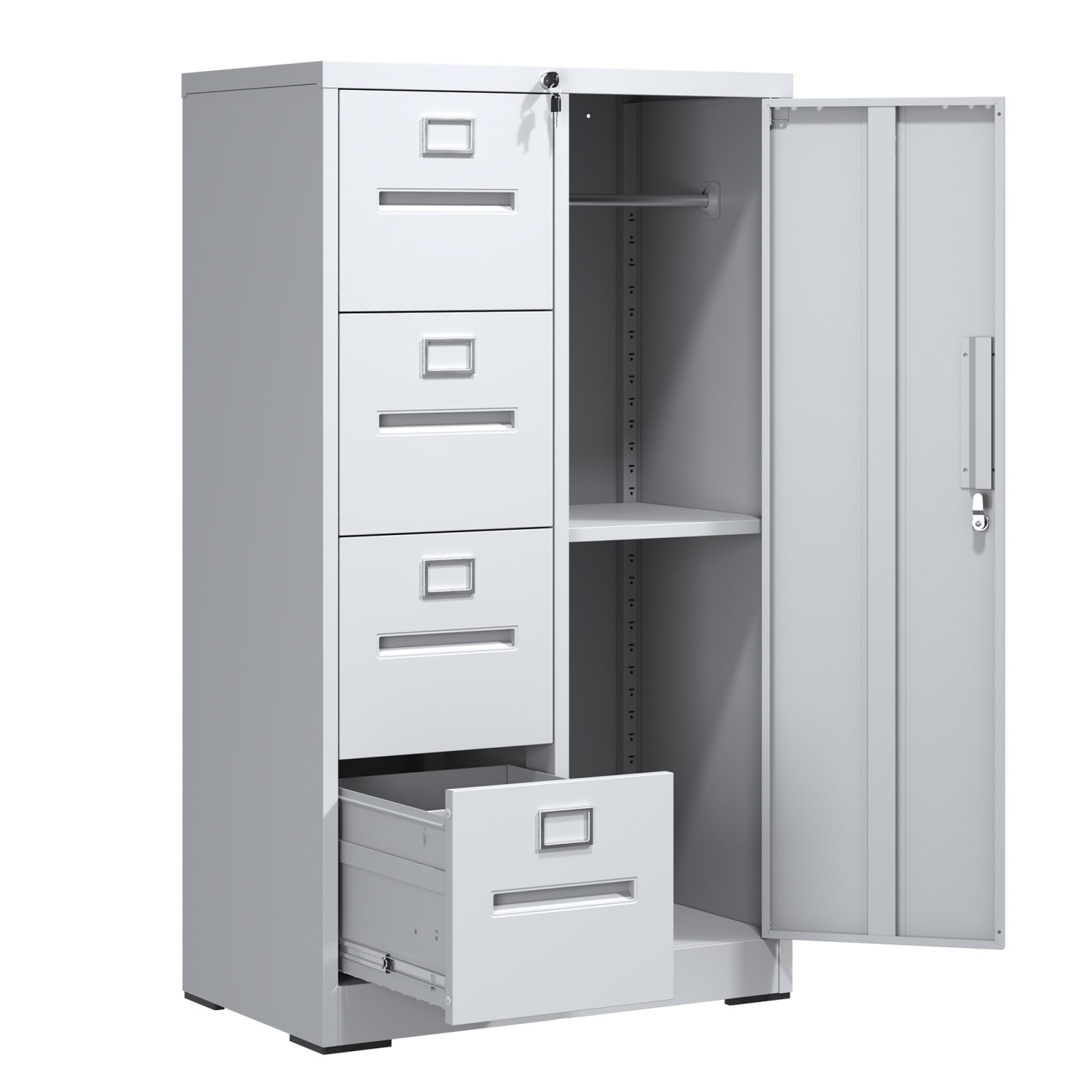 Metal Storage Vertical Filing Cabinet with Lock, Steel File Locker with 4 Drawers and 1 door for School, Living Room, Bedroom, Office