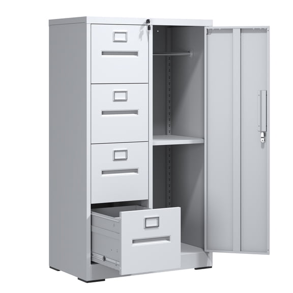 Metal Storage Vertical Filing Cabinet with Lock, Steel File Locker with 4 Drawers and 1 door for School, Living Room, Bedroom, Office