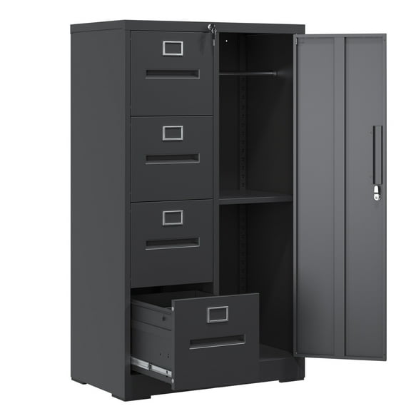 Metal Storage Vertical Filing Cabinet with Lock, Steel File Locker with 4 Drawers and 1 door for School, Living Room, Bedroom, Office