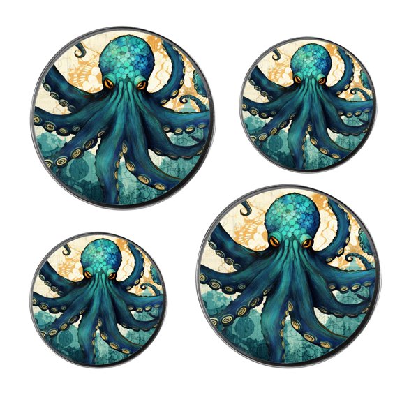 Metal Stove Burner Covers 4 Pcs Decorative Gas Stove Burner Cover 8Inch And 10Inch ,Blue Octopus with Tentacles Beautiful Drawing, for Home Decor Cooktop Decorative