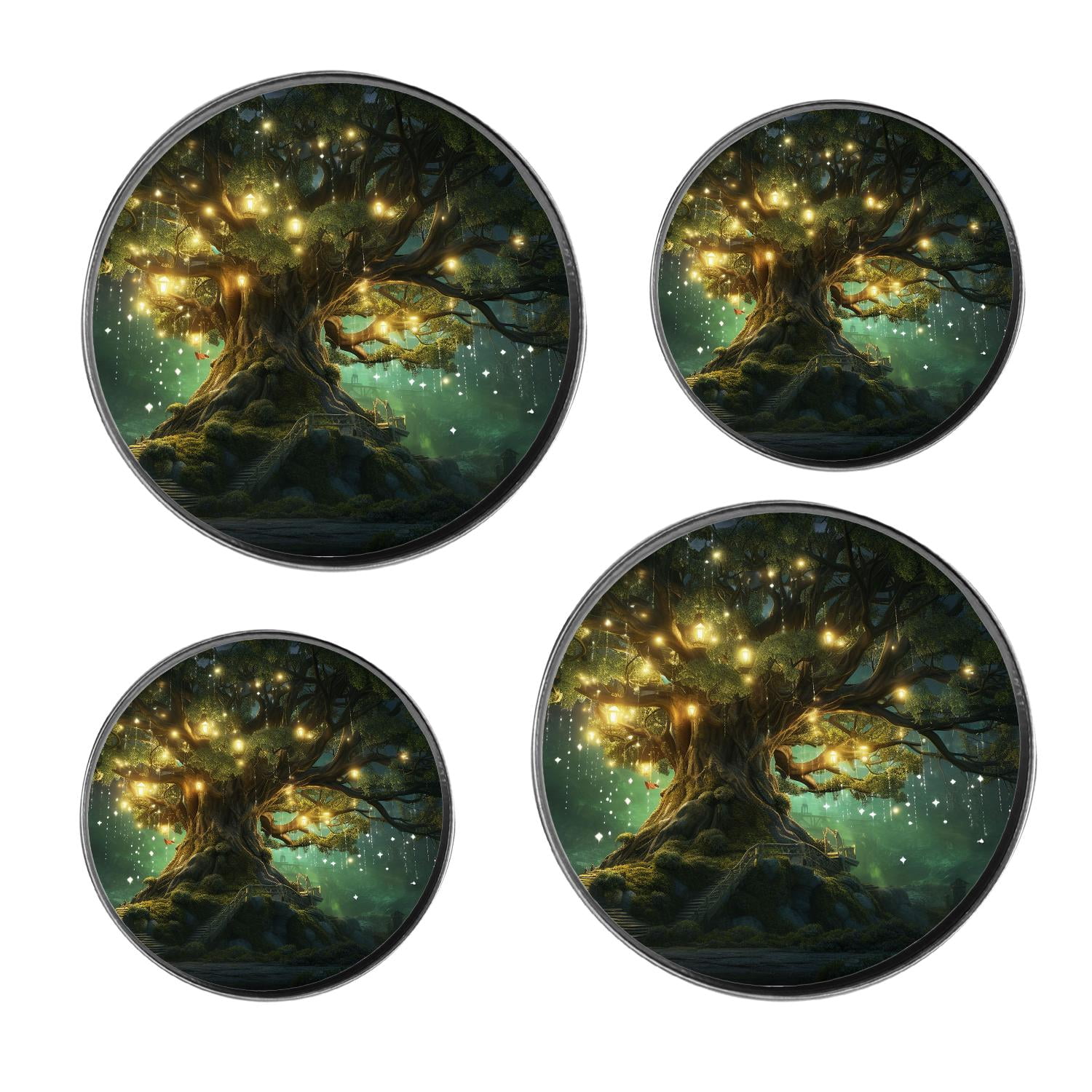Metal Stove Burner Covers 4 Pcs Decorative Gas Stove Burner Cover 8Inch And 10Inch ,Forest House Green Landscape Nature Painting, for Home Decor Cooktop Decorative