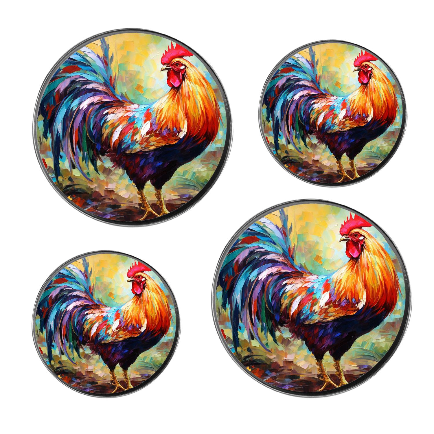 Metal Stove Burner Covers 4 Pcs Decorative Gas Stove Burner Cover 8Inch And 10Inch ,Rooster Art Oil Painting Graceful Drawing, for Home Decor Cooktop Decorative