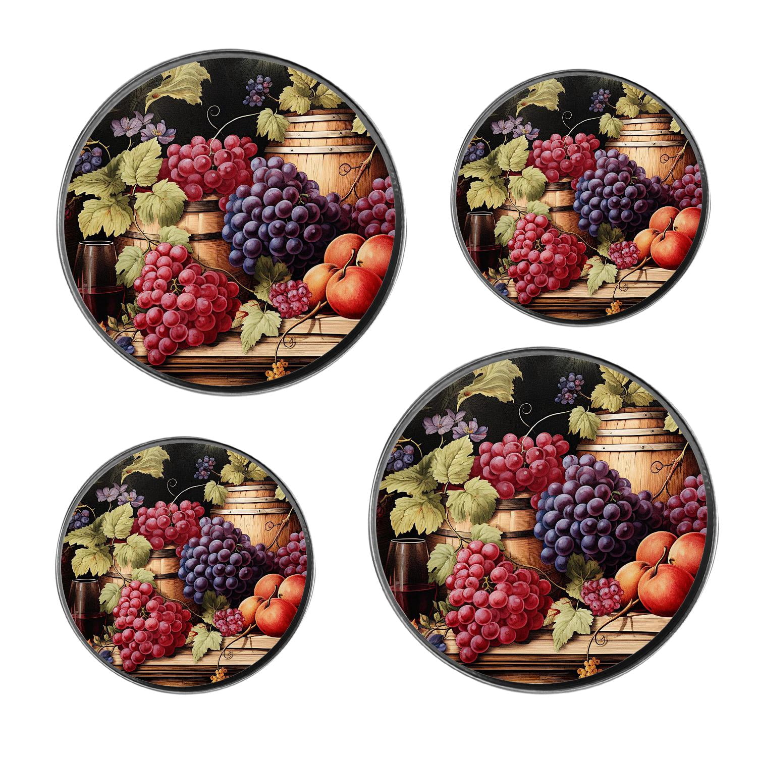 Metal Stove Burner Covers 4 Pcs Decorative Gas Stove Burner Cover 8Inch And 10Inch ,Red Wine and Grapes Lovely, for Home Decor Cooktop Decorative