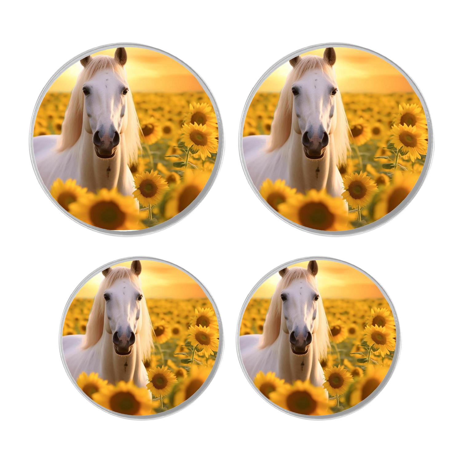Metal Stove Burner Covers 4 Pcs Metal Round Stove Burner Covers 8Inch And 10Inch ,Horse Sunflowers Sunset multicolor, for Home Decor Cooktop Decorative