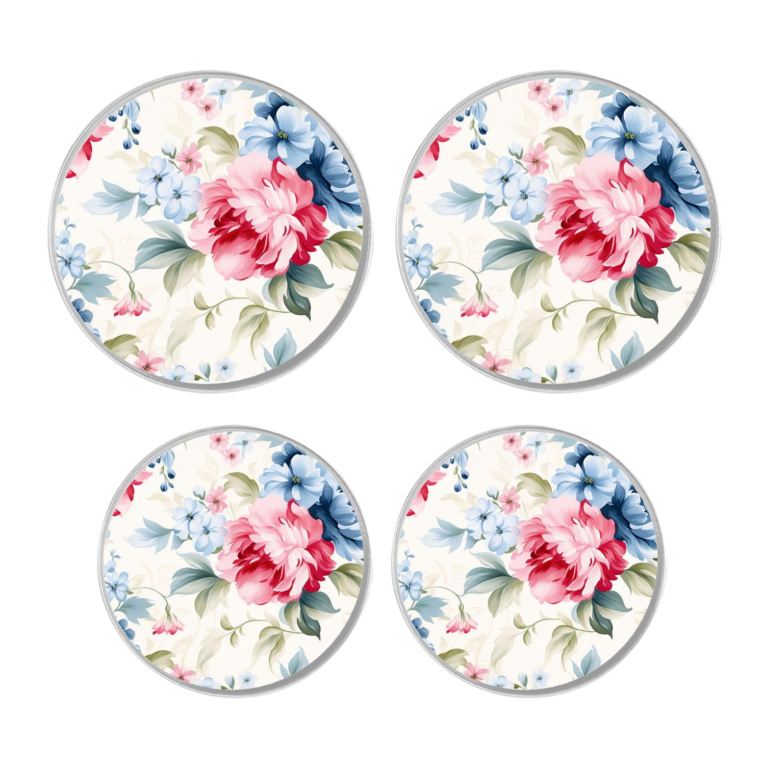 Metal Stove Burner Covers 4 Pcs Metal Round Stove Burner Covers 8Inch And 10Inch ,Pink Rose & Blue Flower Floral image, for Home Decor Cooktop Decorative