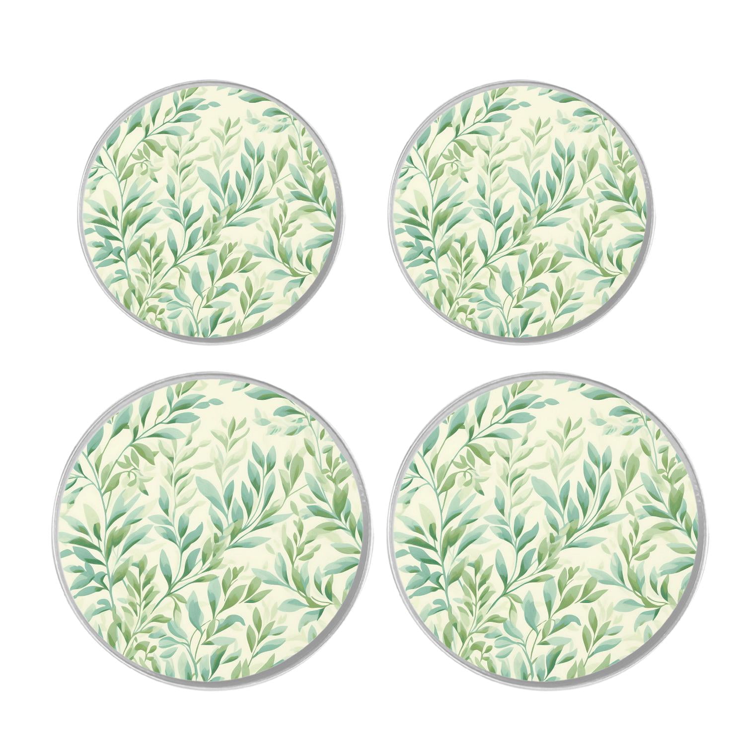 Metal Stove Burner Covers 4 Pcs Metal Round Stove Burner Covers 8Inch And 10Inch ,Abstract Green Leaves pattern, for Home Decor Cooktop Decorative