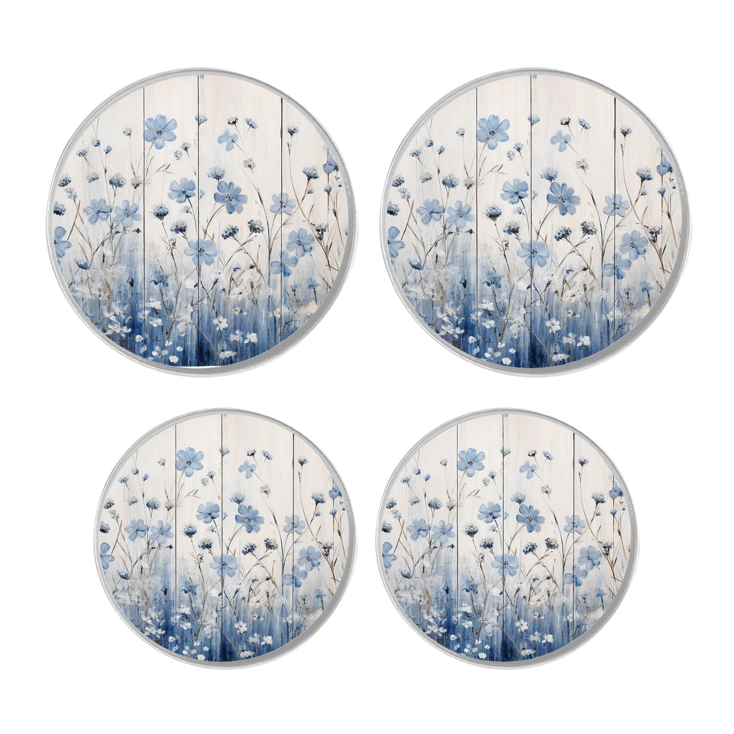 Metal Stove Burner Covers 4 Pcs Metal Round Stove Burner Covers 8Inch And 10Inch ,Blue Flowers with Insects art, for Home Decor Cooktop Decorative