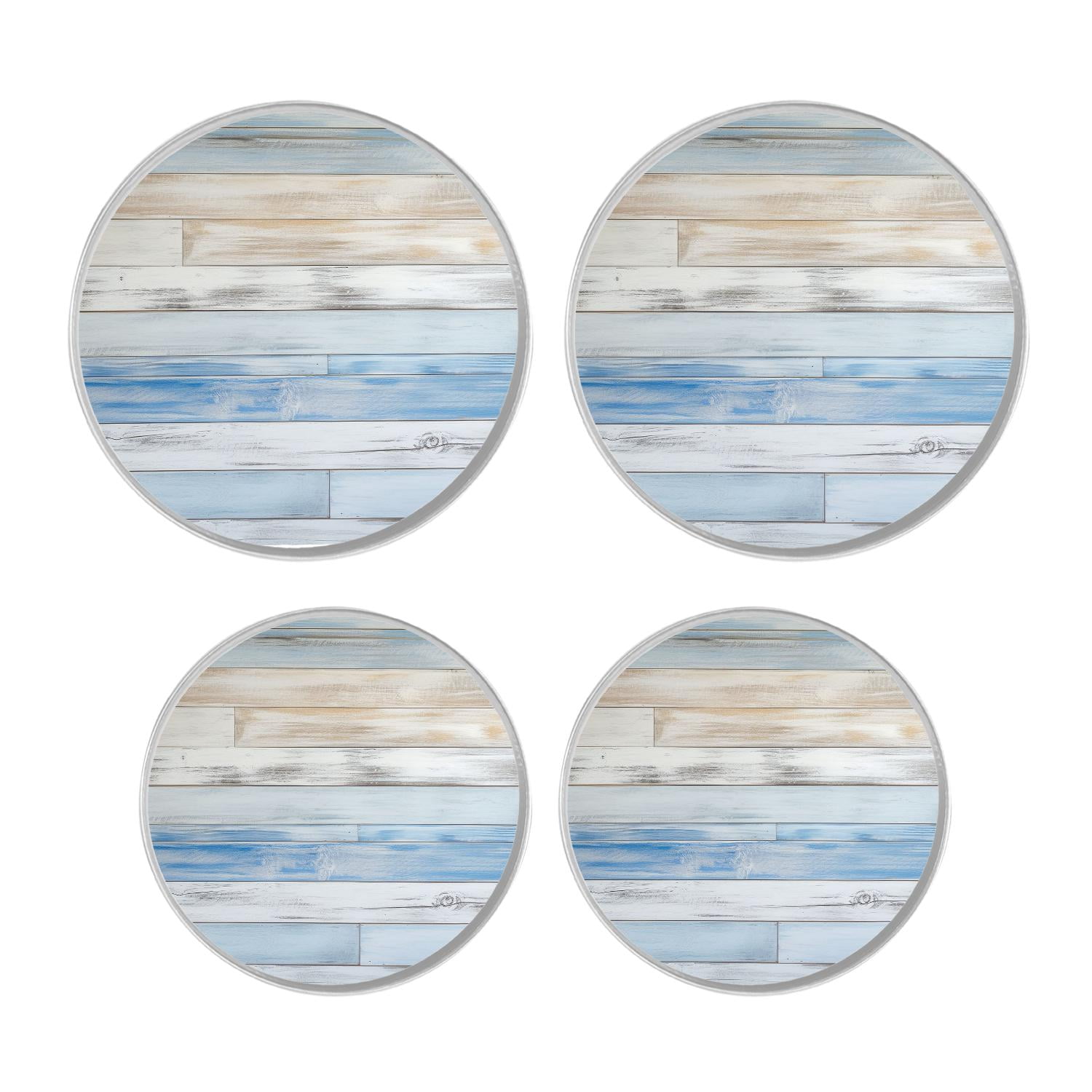 Metal Stove Burner Covers 4 Pcs Metal Round Stove Burner Covers 8Inch And 10Inch ,Blue White Brown Wood pattern, for Home Decor Cooktop Decorative