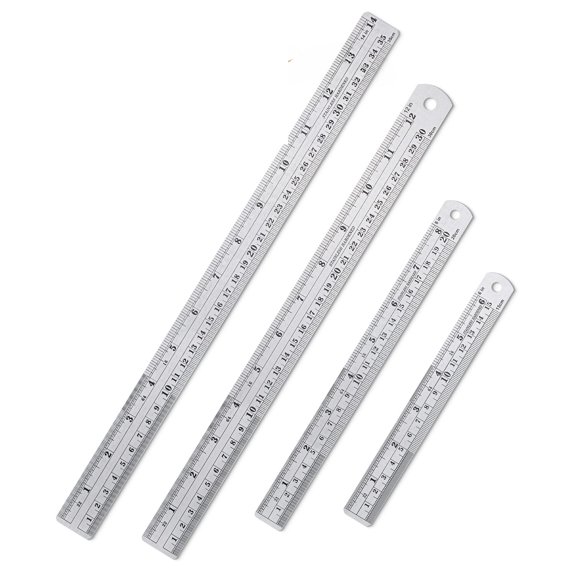 Metal Straight Edge Ruler, 4 pcs, 6", 8", 12", 14", Black, Stainless Steel Ruler Set, Imperial & Metric Measurements for Drawing, Home, Office, Engineering
