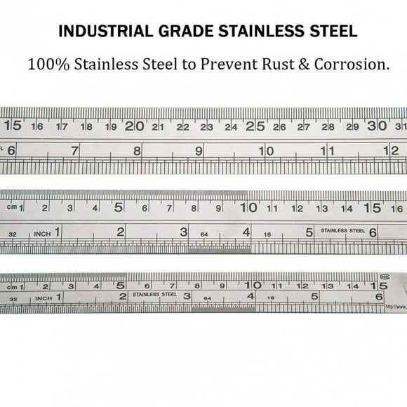 Metal Straight Edge Ruler Set - Stainless Steel 6 Inch, 12 Inch, 16 Inch - Bulk Set of 3