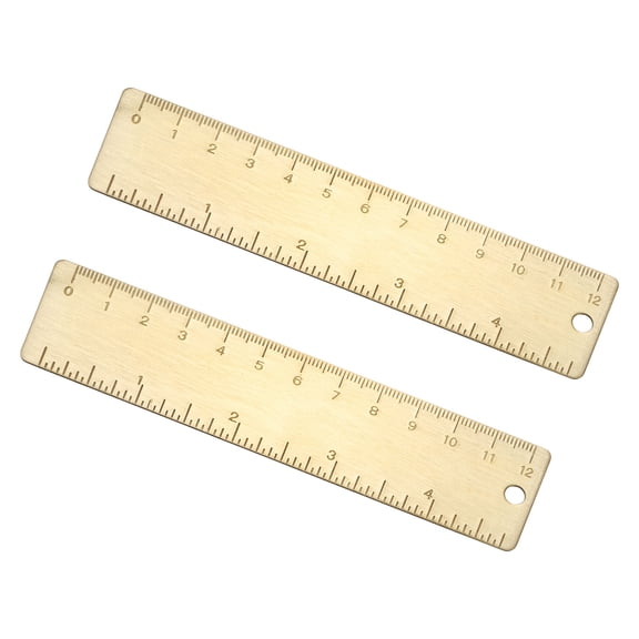 Metal Straight Ruler 120mm Brass Double Scales Metric Measurement Tool Gold 2 Pcs