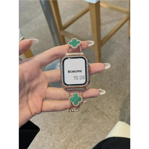 Metal Strap+Case Women Diamond Bracelet Four-leaf clover for Apple Watch Band Ultra 2 49 42 45 44 40 46mm Series 10 9 8 7 SE 6 5