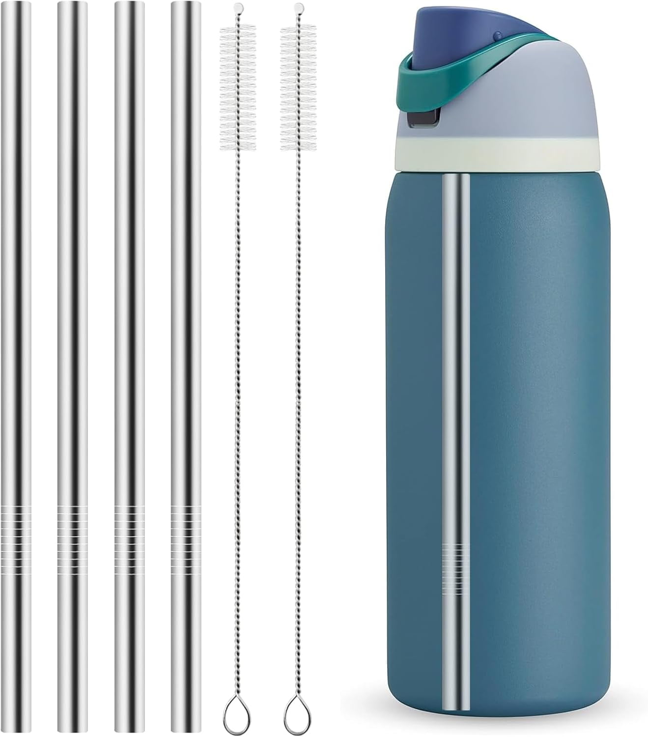 4 PCS Stainless Steel Replacement Straws For Owala 24oz & 32oz Water Bottles - Includes 2 Cleaning Brushes