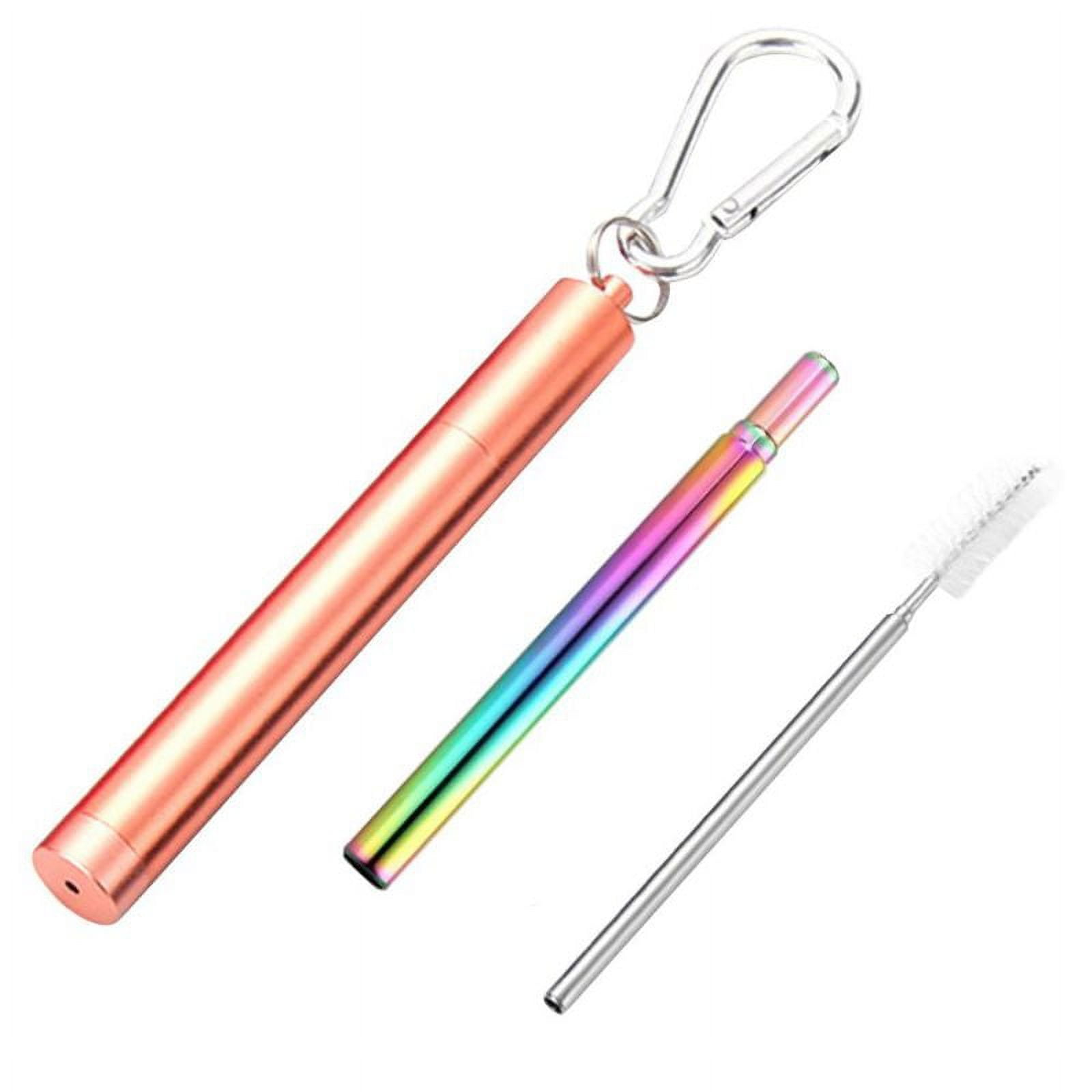 2 Pack Reusable Metal Straws Collapsible Stainless Steel Drinking Straw  Travel Portable Telescopic Straw with Case,2 Cleaning Brushes Included  Black/Rose Gold Black-Rose Gold