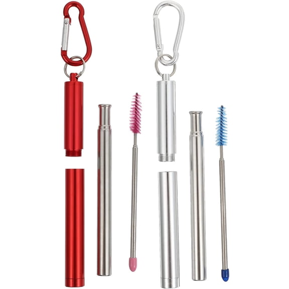 Metal Straws Reusable Collapsible Stainless Steel Straws PortableStraws with Cleaning Brush for Travel Use Stainless Steel Straw Smoothie Straws