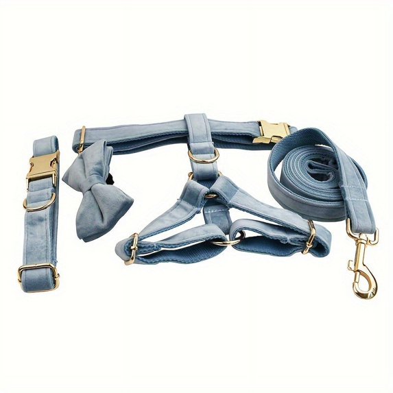 5pcs/set NEWKBO Personalized Soft Velvet Dog Collar and Leash Set with Gentle Design Bow Harness Poop Bag Holder - Engraved Custom Name and Phone Number Walking Supplies for Pets Outdoo