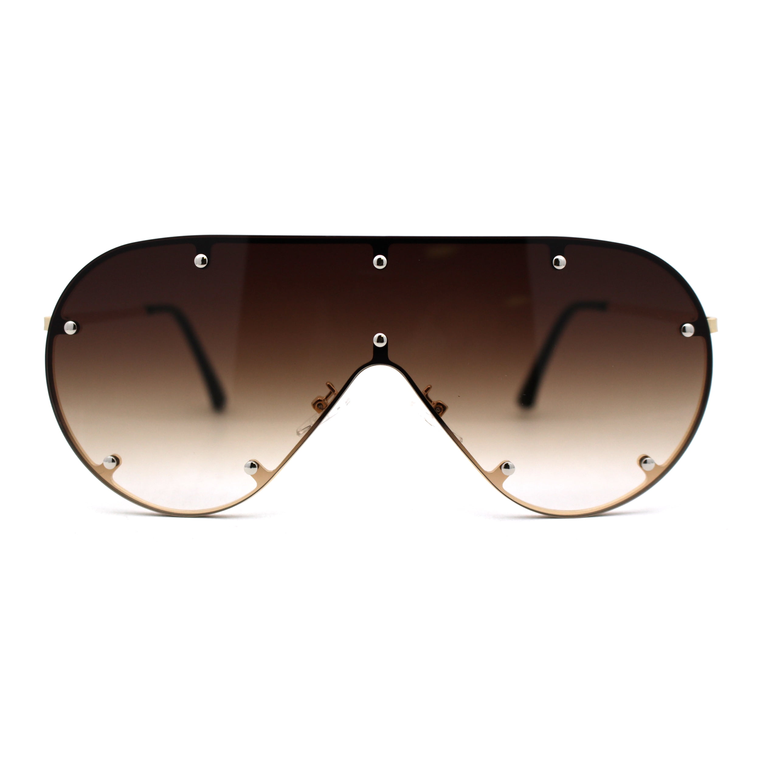 Metal Stud Brow Line Flat Top Rimless Shield Racer  display picture 3