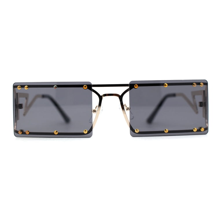 Metal Stud Rimless Rectangular Unique Metal Rim Sunglasses  display picture 1