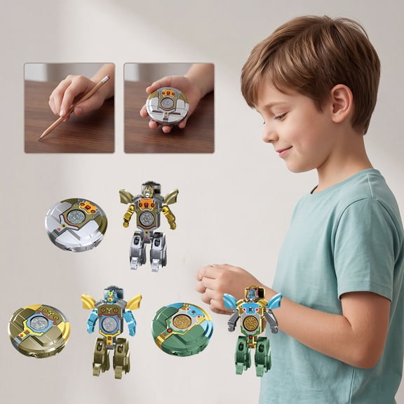 Metal Style Squeeze Spinner Toys, Transformable Robot Action Figure Toys, Birthday Favors for Student Parties, Silver 2-In-1 Convertible Robot Toys for Student