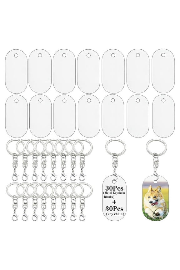Metal Sublimation Keychain Blanks,Sublimation Blanks Bulk for Keychains,Double Sided Ornament 30PCS