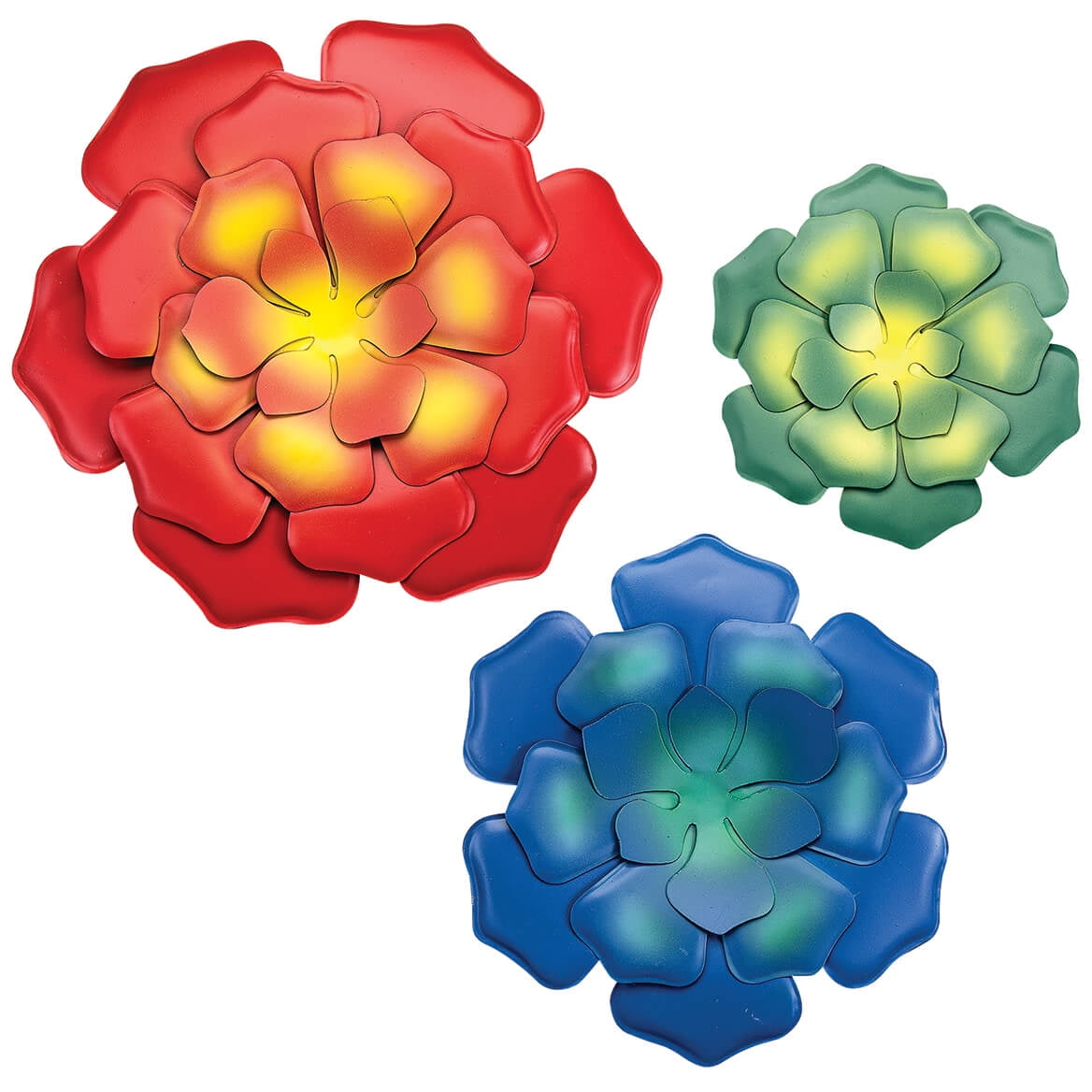 Colorful Hand-Painted Metal Succulent Wall Hangings Set of 3