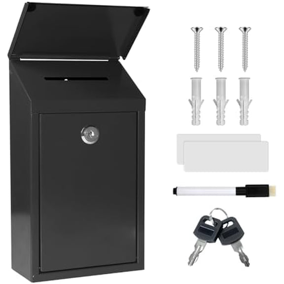 Metal Suggestion Box Donation Box with Slot Drop Box with Lock and Key Collection Box Mailbox Wall Mount Dropbox(10.2×5.6×2.8inch) Ballot Box for Home Office Outdoor (Black)