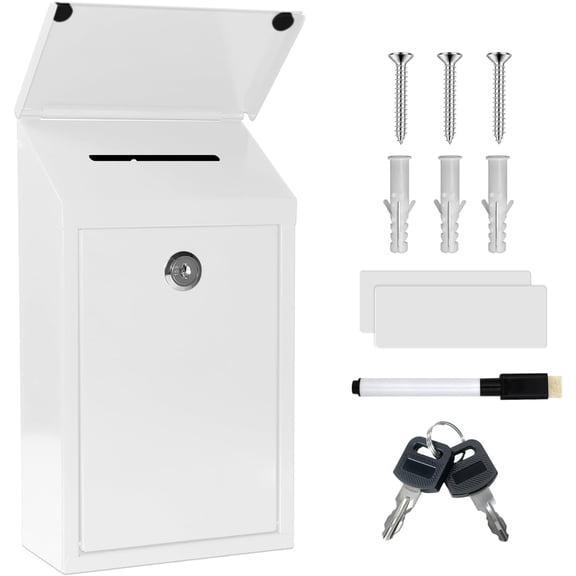 Metal Suggestion Box Donation Box with Slot Drop Box with Lock and Key Collection Box Mailbox Wall Mount Dropbox (10.2×5.6×2.8inch) Ballot Box for Home Office Outdoor
