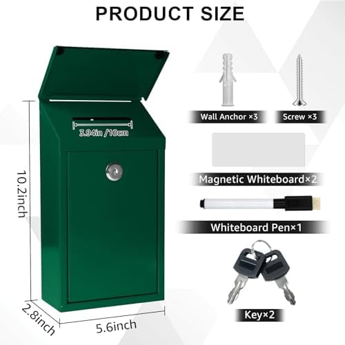 Metal Suggestion Box Donation Box with Slot Drop Box with Lock and Key Collection Box Mailbox Wall Mount Dropbox (10.2×5.6×2.8inch) Ballot Box for Home Office Outdoor