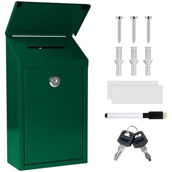 Metal Suggestion Box Donation Box with Slot Drop Box with Lock and Key Collection Box Mailbox Wall Mount Dropbox (10.2×5.6×2.8inch) Ballot Box for Home Office Outdoor