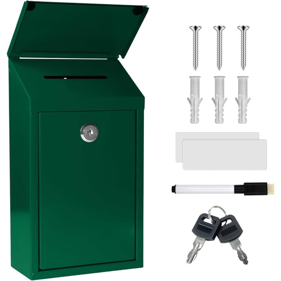 Metal Suggestion Box Donation Box with Slot Drop Box with Lock and Key Collection Box Mailbox Wall Mount Dropbox (10.2×5.6×2.8inch) Ballot Box for Home Office Outdoor