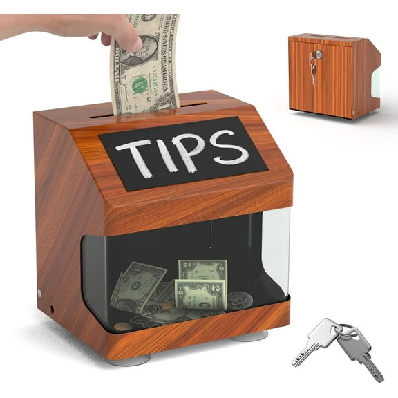 POCHAR Metal Tip Box with Lock - Suggestion Box with Chalkboard Label, Grain Pattern Donation Boxes for Fundraising Church