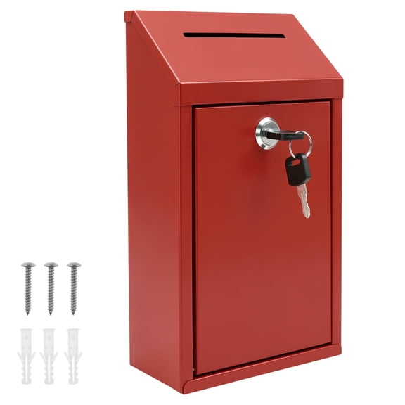 Metal Suggestion Box with Lock, Wall Mount Donation Drop Box for Office, Church and Charity