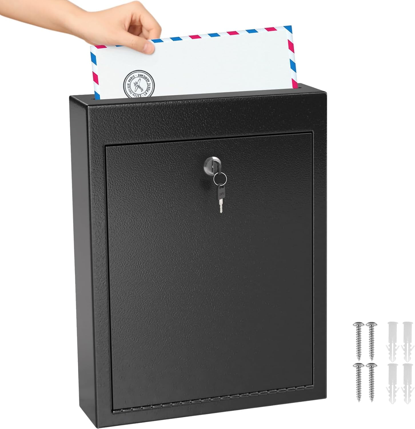 Metal Suggestion Container with Lock and Slot, 3W x 10H x 13L Inch Large Wall Mounted Locking Mailbox for Office, Secure Ballot Container with 2 Keys for Payments, Ideal for House