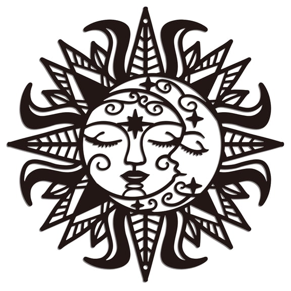 Metal Sun Moon Face Wall Art Decor Sun Moon Star Metal Wall Art Hanging Decor Signs Sun Moon Silhouette Wall Sculpture Statues 11.81x11.81 Inch