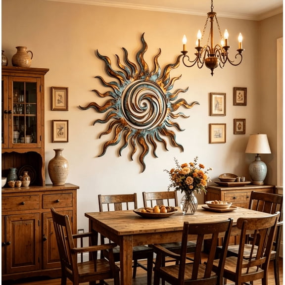Metal Sun Wall Art, 11.81" Large Spiral Sunburst Metal Wall Hanging, 3D Textured Iron Sculpture, Boho Wall Decor for Garden, Fence, Living Room & Porch