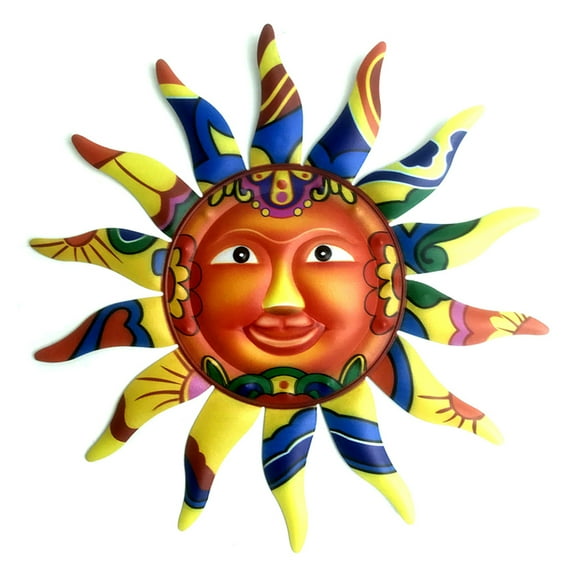 Metal Sun Wall Art Decor 12.8 Inch Sun Face Outdoor Wall Decor Large Hanging Outdoor Metal Wall Art for Farmhouse Indoor Outdoor Home Patio Garden Yard Fence Bedroom Decoration Gift