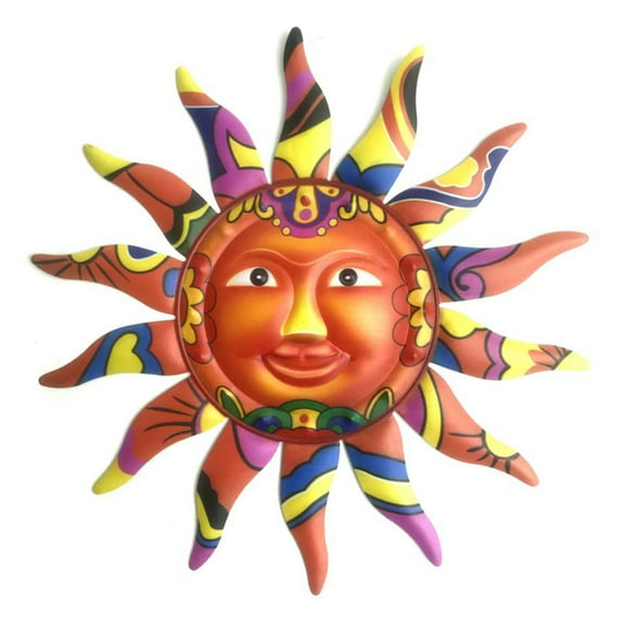 Metal Sun Wall Art Decor 12.8 Inch Sun Face Outdoor Wall Decor Large Hanging Outdoor Metal Wall Art for Farmhouse Indoor Outdoor Home Patio Garden Yard Fence Bedroom Decoration Gift