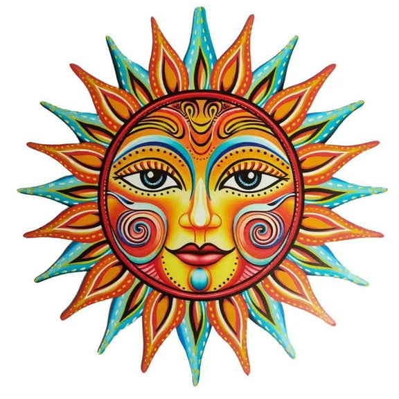 Metal Sun Wall Decor  Outdoor Iron Sun Face Sculpture for Garden, Fence, Porch, or Patio Weather-Resistant Wall Art for Home, Yard, or Living Room  Orange