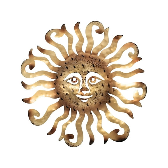 Metal Sun Wall Hanging Decor  Golden Sun Face for Indoor or Outdoor Display  Rustic Southwestern Accent for Home, Garden, Patio, or Yard  Unique Decorative Gift for Housewarming or Holiday