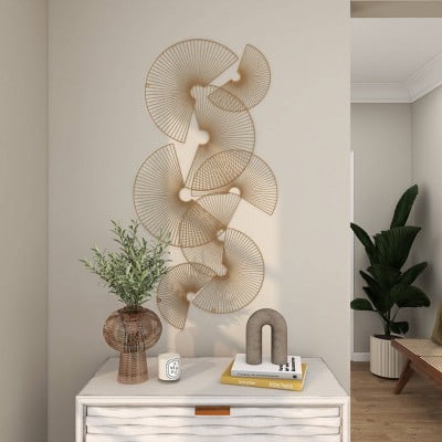 Metal Sunburst Half Moon Wall Decor Gold - Iron Artwork, Vertical Orientation, Spot Clean