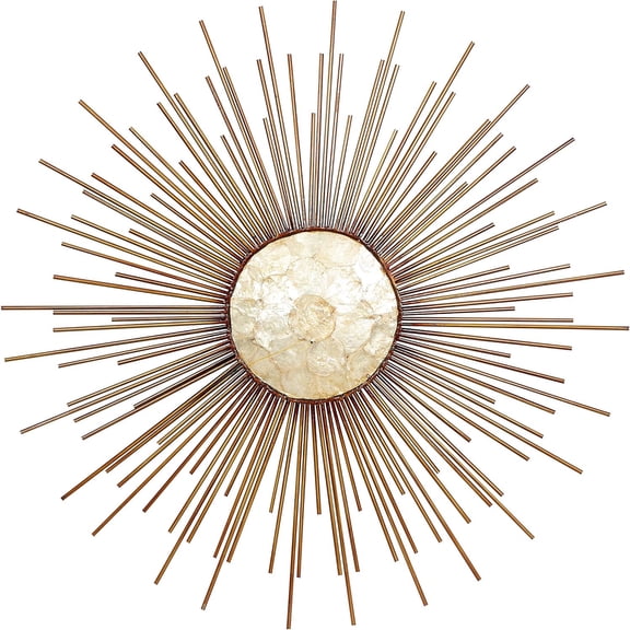 Metal Sunburst Home Wall Decor Wall Sculpture with Cream Capiz Shell Center, Wall Art 36" x 1" x 36", Copper