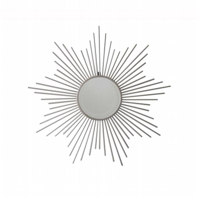 Silver Metal Sunburst Wall Mirror with Round Center