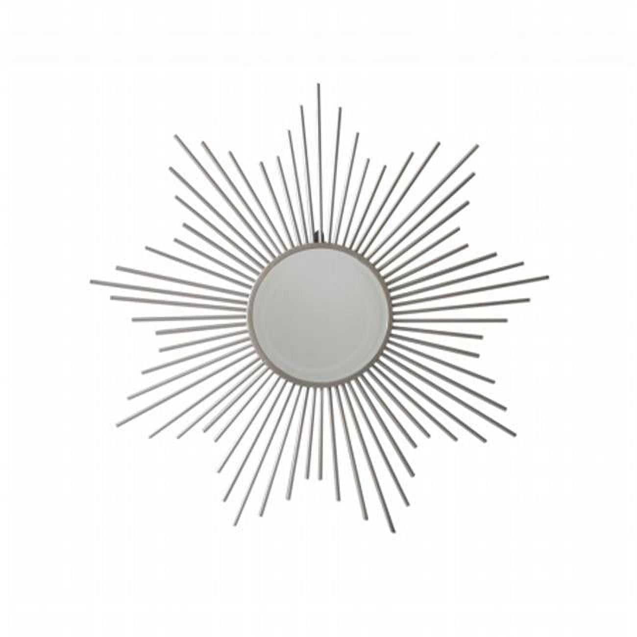 Silver Metal Sunburst Wall Mirror with Round Center