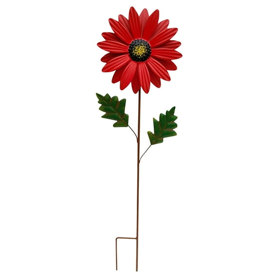 Metal Sunflower Garden Stake Decor | Rust-Proof Iron Flower Yard Decoration | 27" Tall Ground Insert with Multicolor Blue Petals | Easy Assembly No Tools Needed